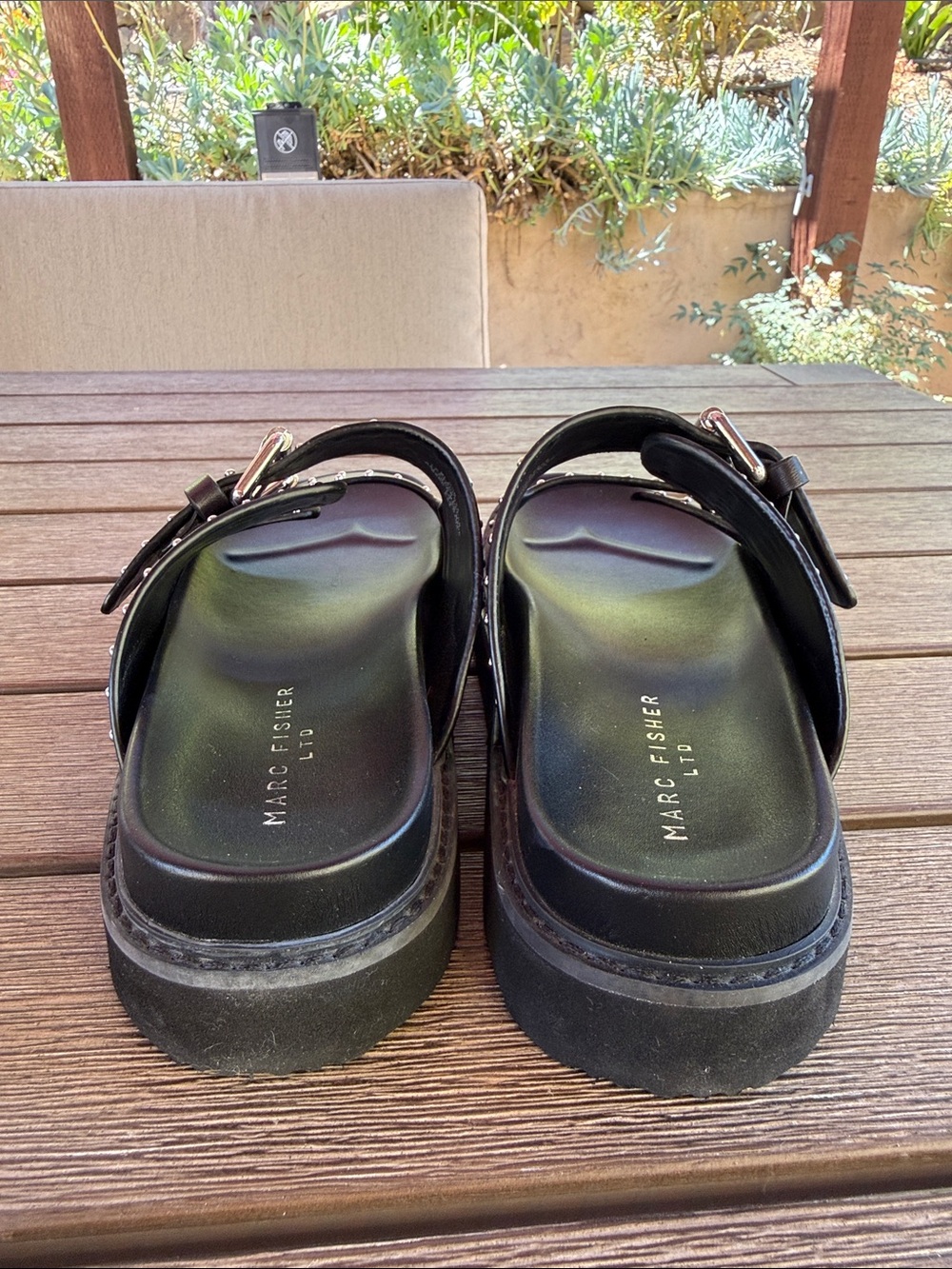 Marc Fisher Black Studded Double-Buckle Slide Sandals - Picture 7 of 7